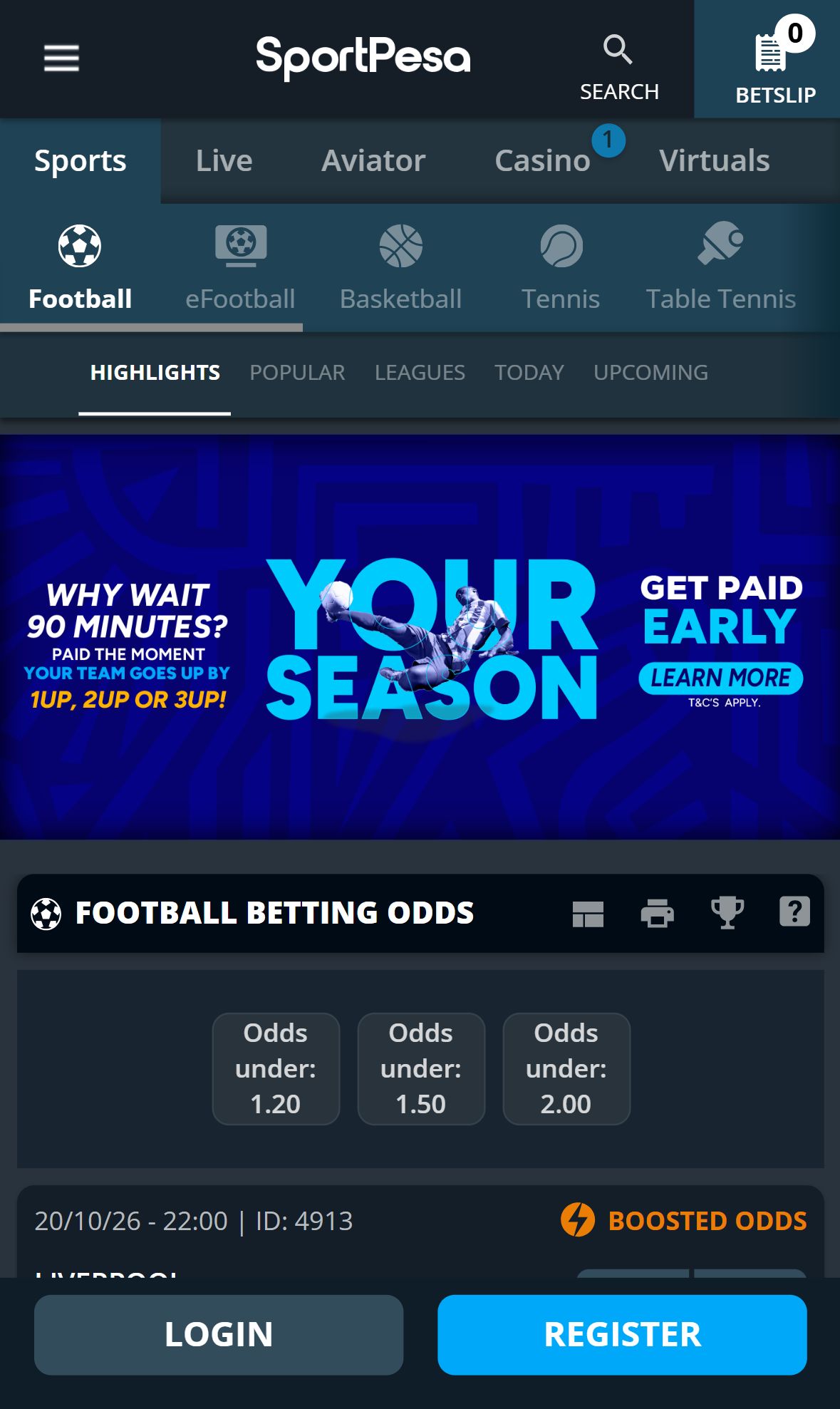 SportPesa — Homepage (Mobile)