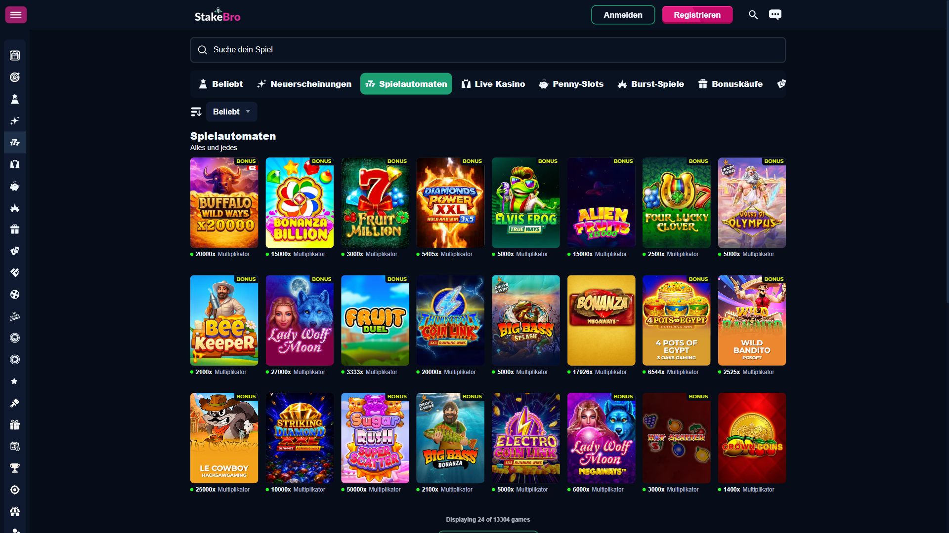 StakeBro — Lobby (Desktop)