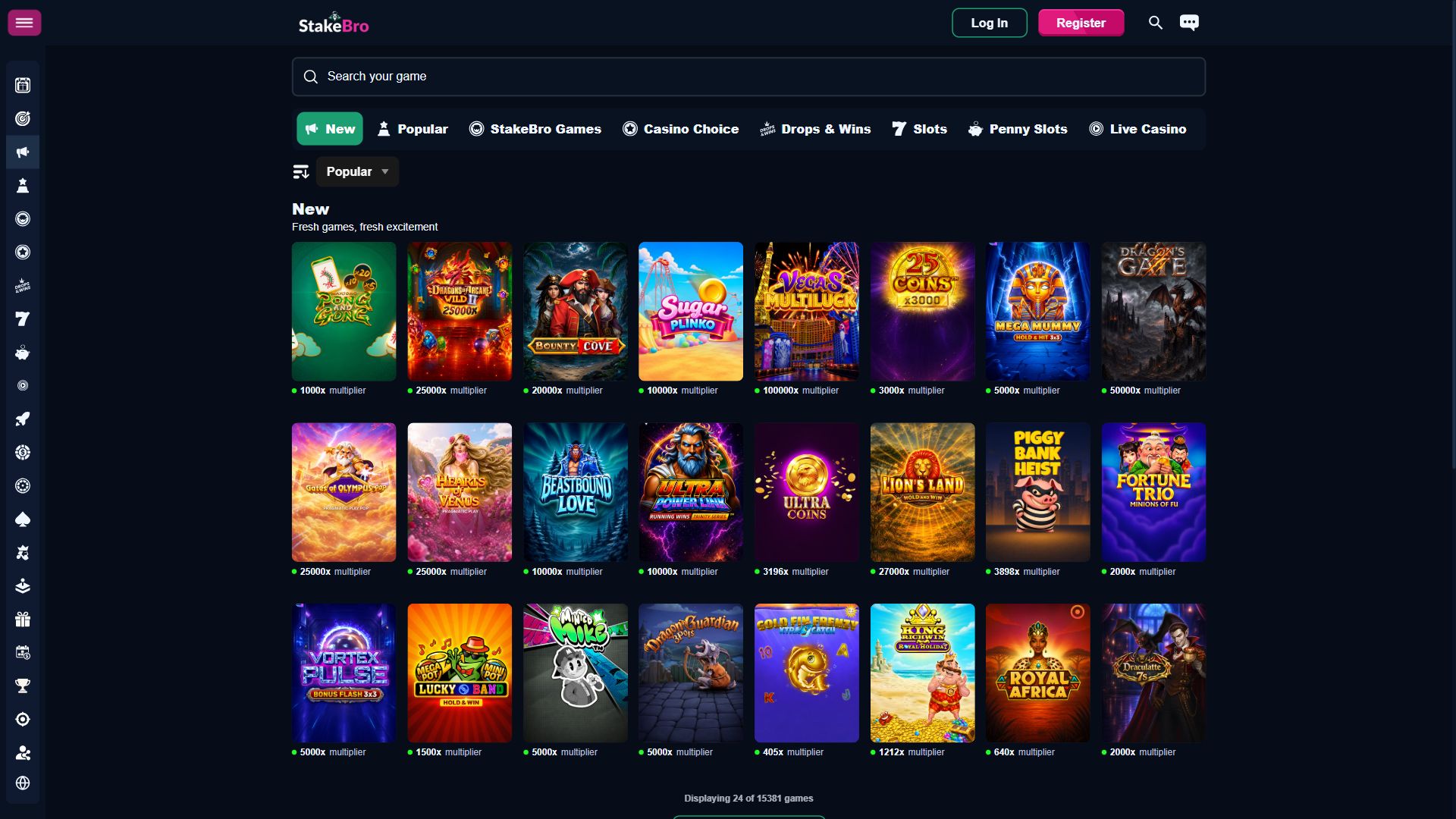 StakeBro — Lobby (Desktop)
