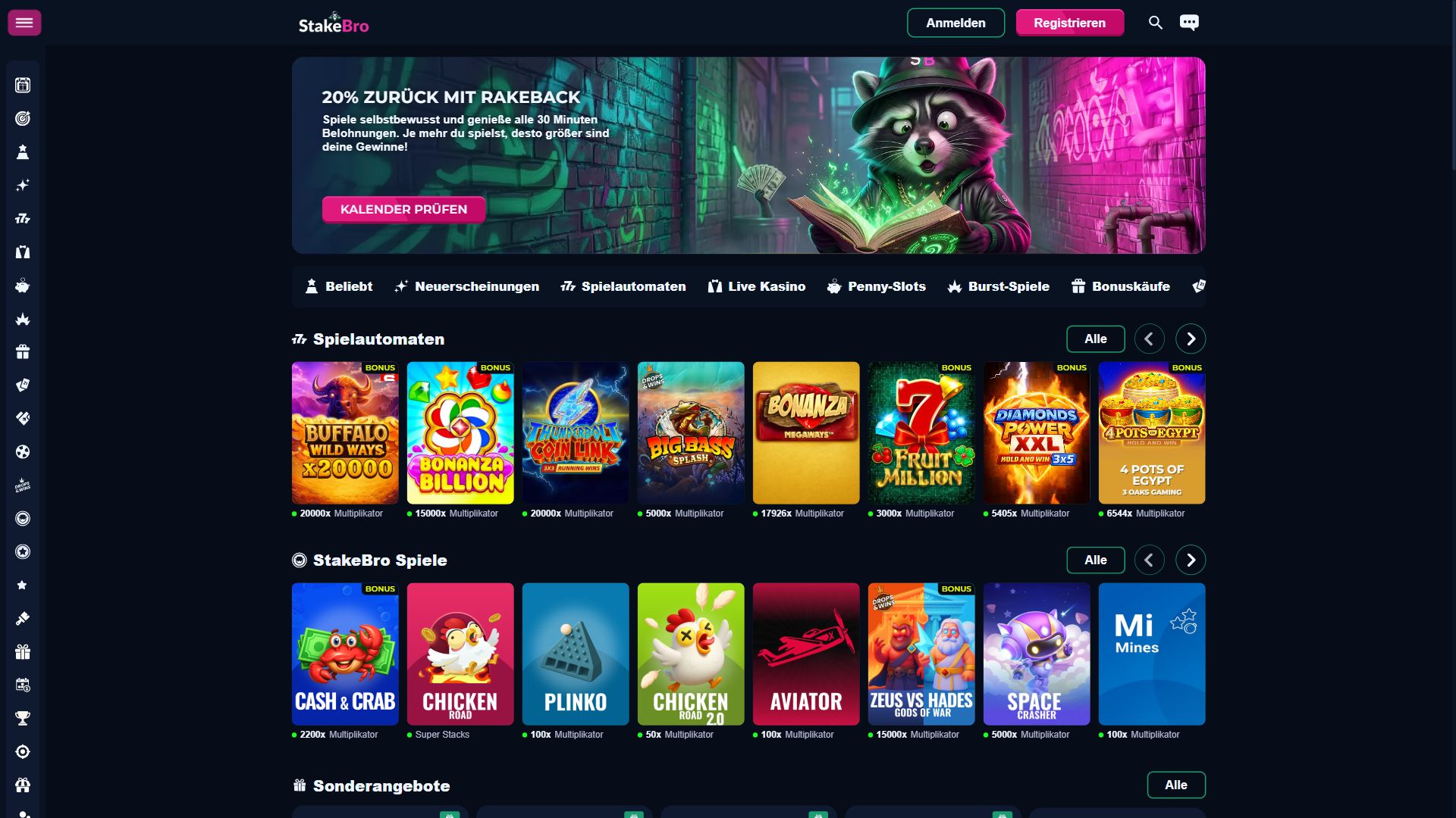 StakeBro — Startseite (Desktop)