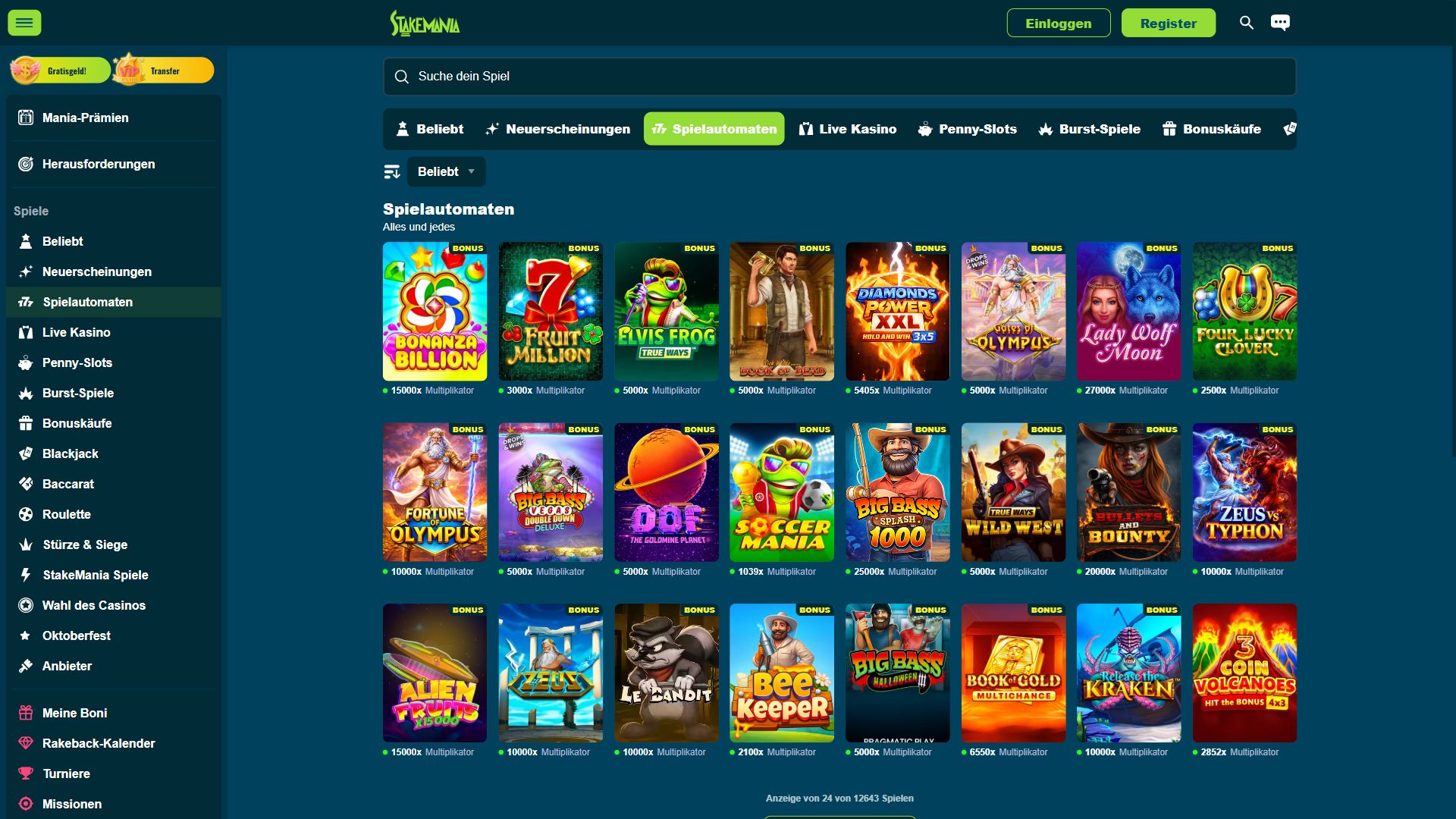StakeMania — Lobby (Desktop)