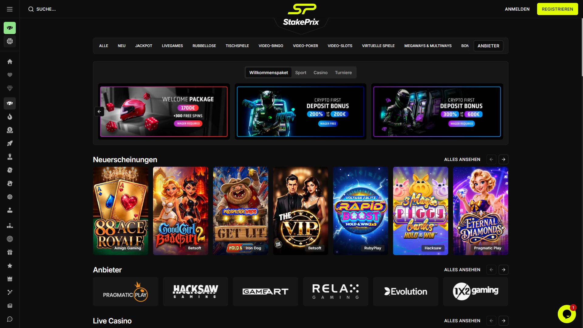 StakePrix — Lobby (Desktop)