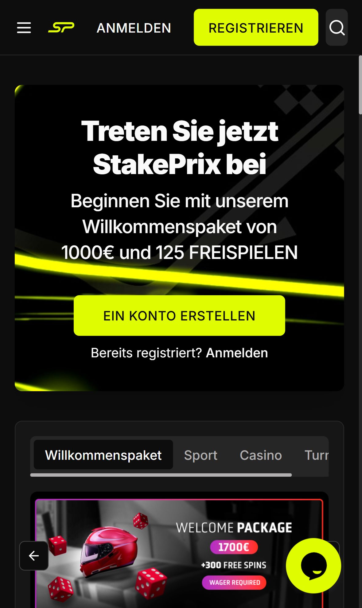 StakePrix — Startseite (Mobil)