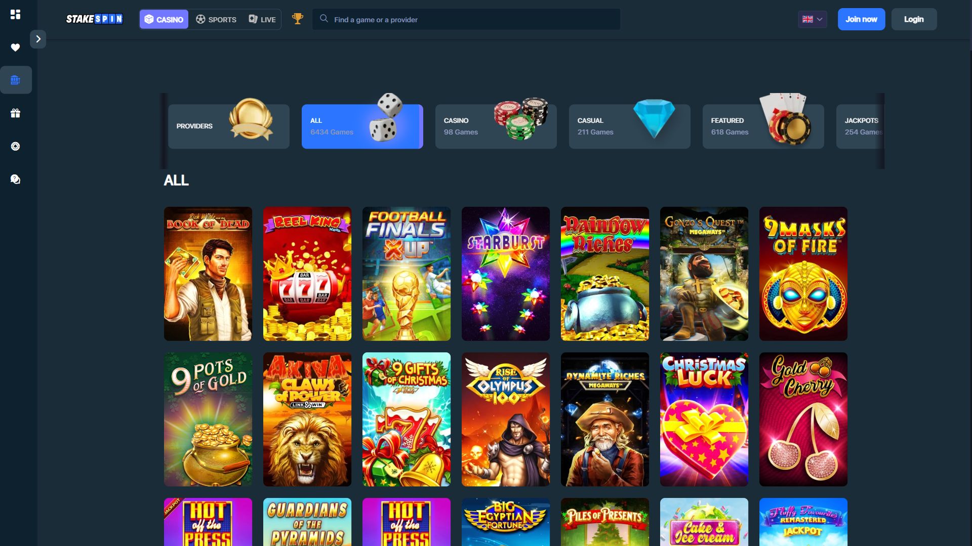 Stakespin — Lobby (Desktop)