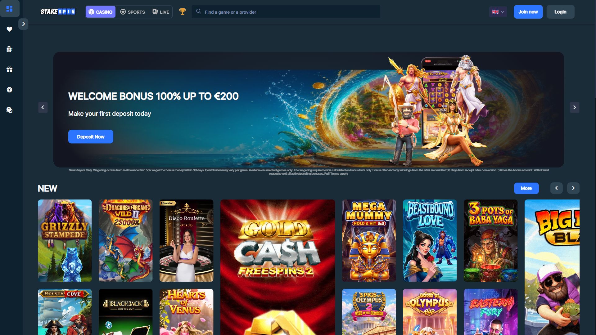 Stakespin — Homepage (Desktop)