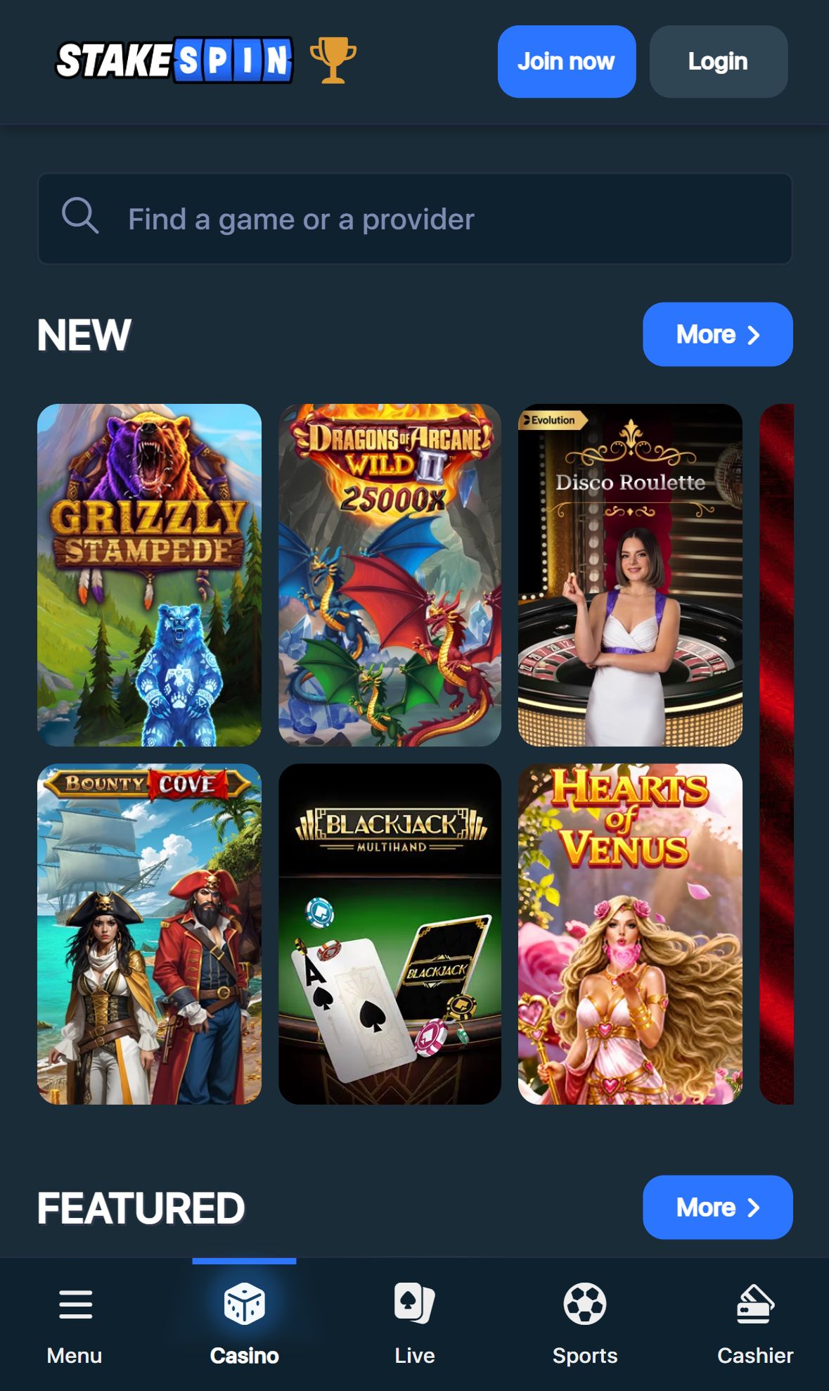 Stakespin — Homepage (Mobile)