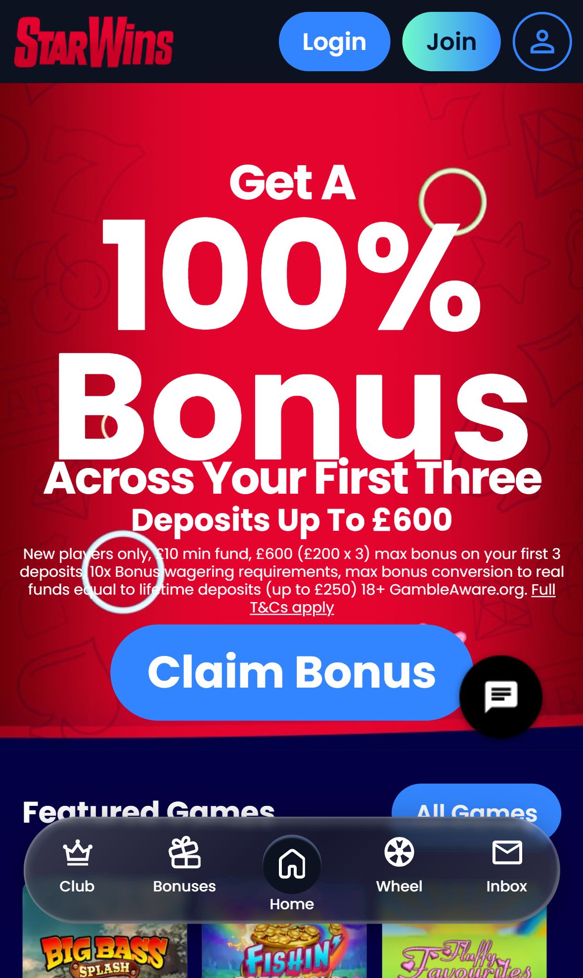 Star Wins — Homepage (Mobile)