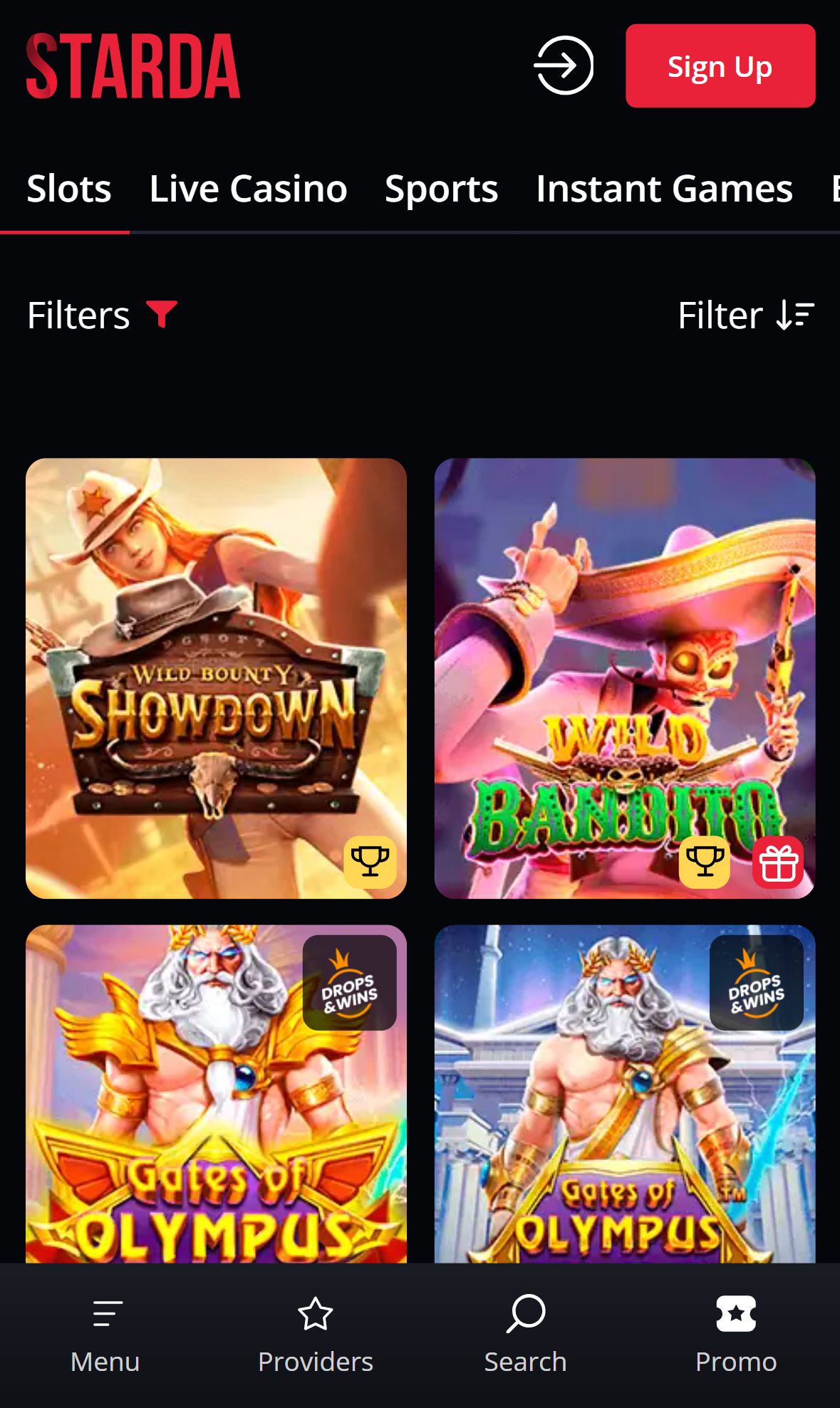 Starda Casino — Lobby (Mobile)
