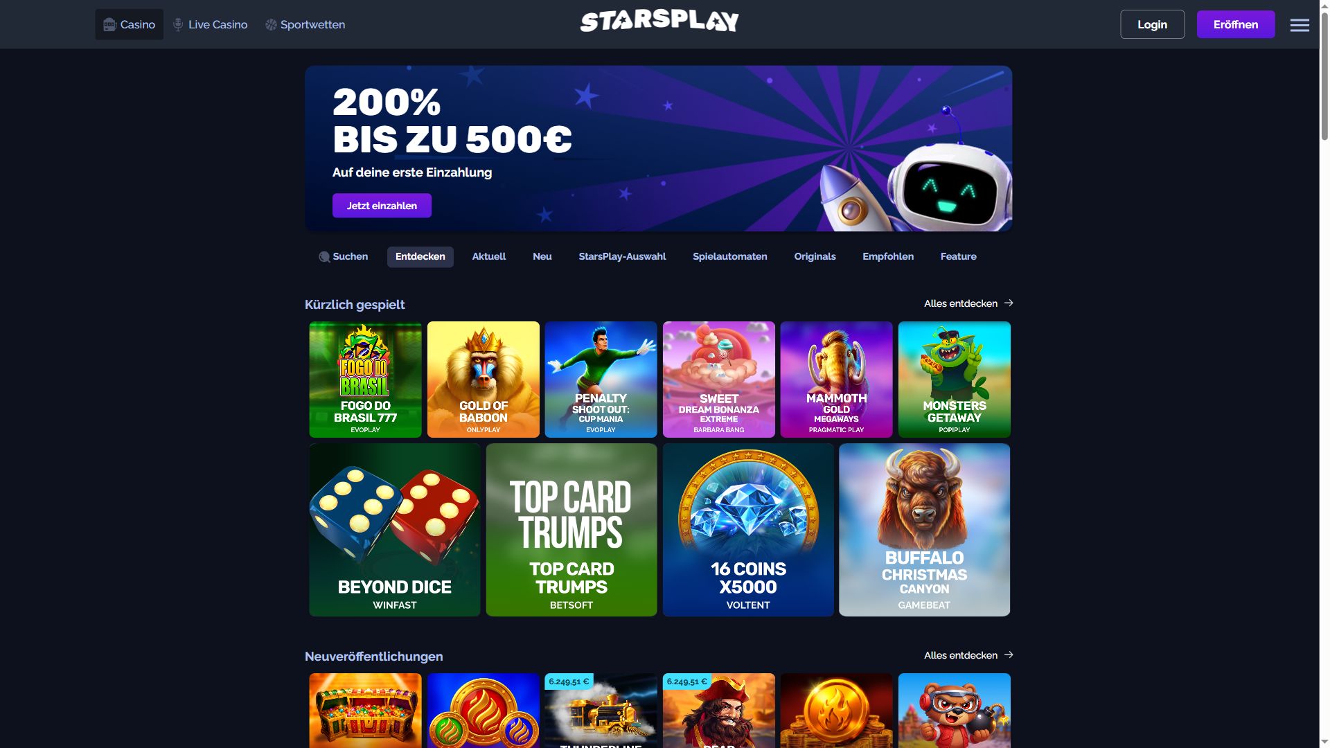 StarsPlay — Lobby (Desktop)