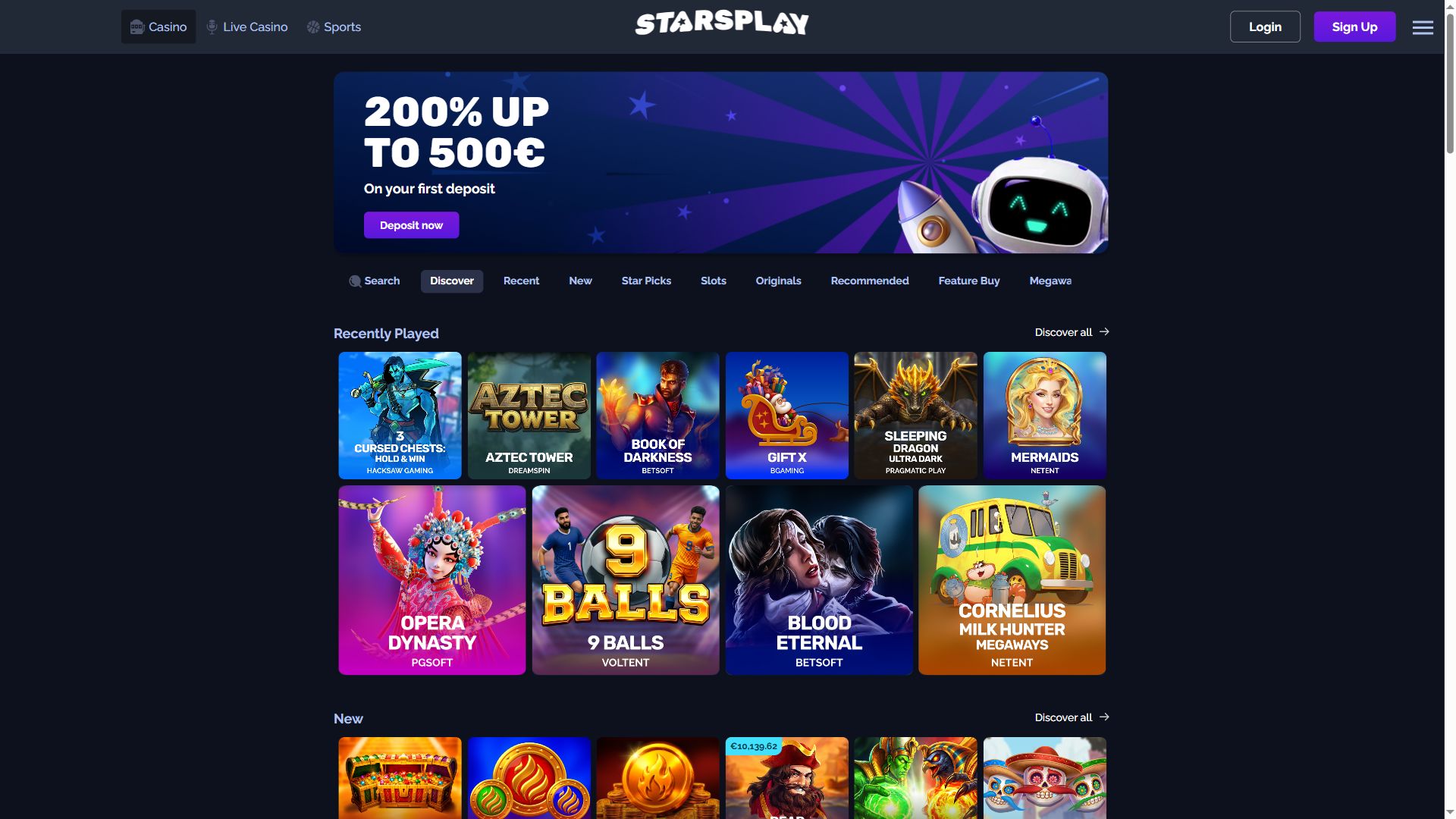 StarsPlay — Lobby (Desktop)