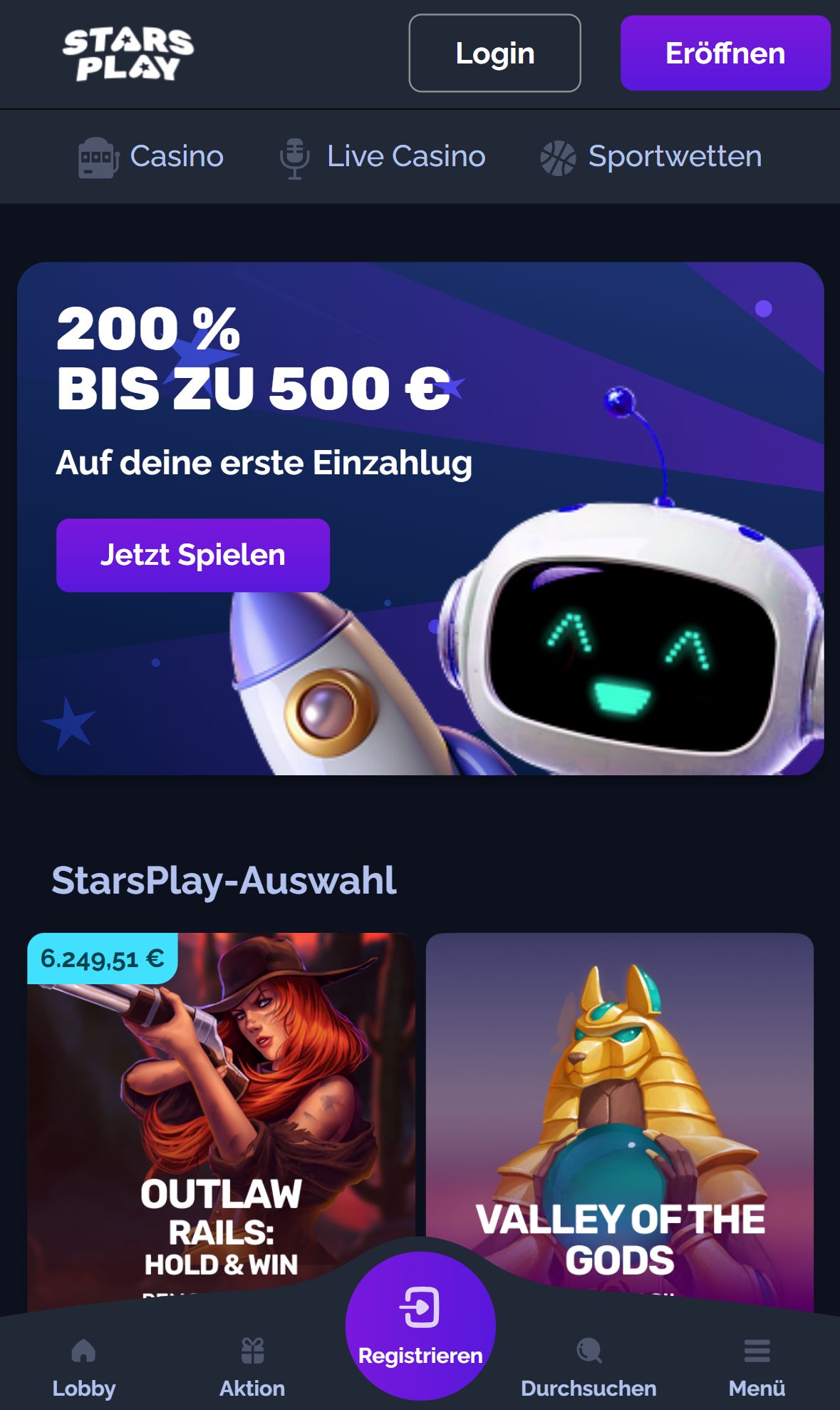 StarsPlay — Startseite (Mobil)