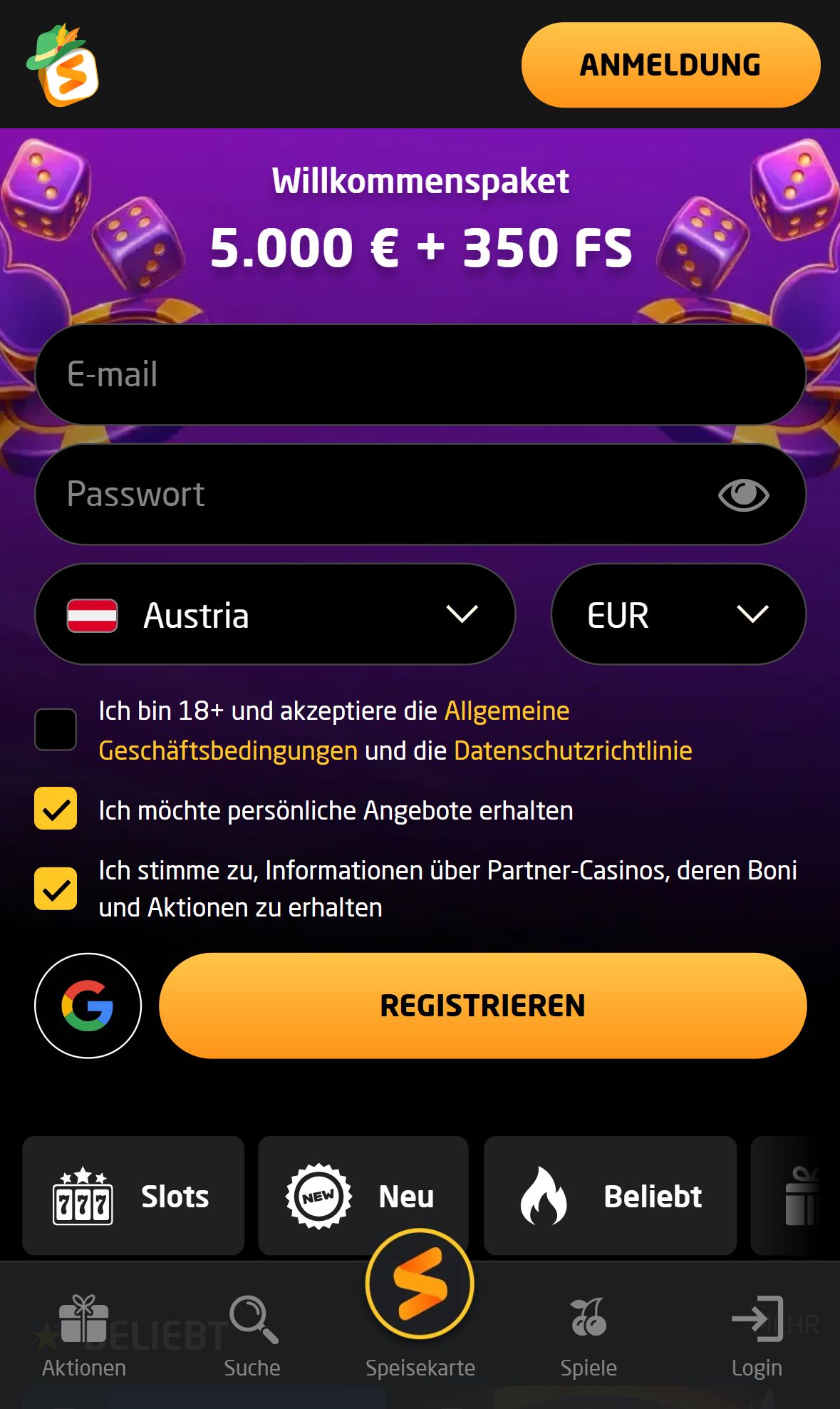 Stay Casino — Startseite (Mobil)