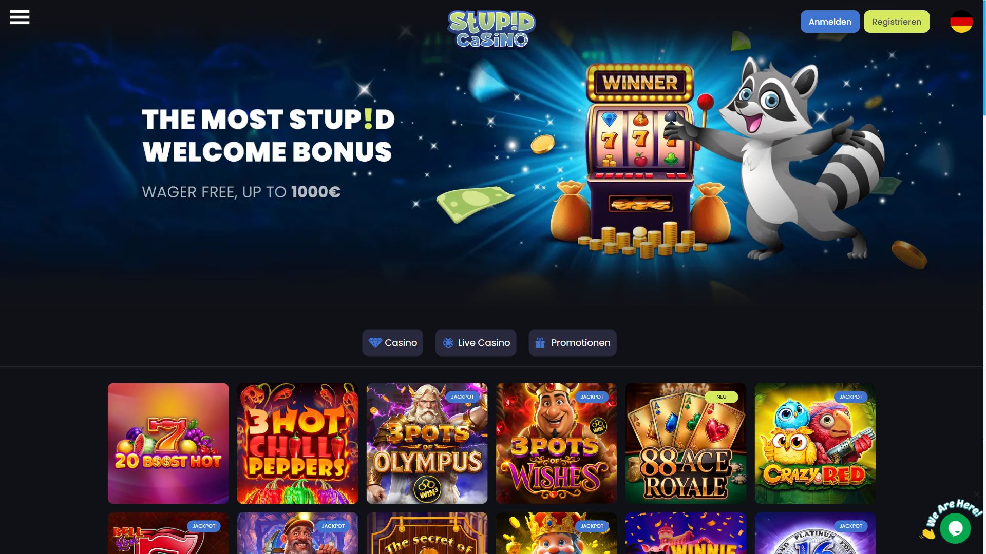 Stupid Casino — Startseite (Desktop)
