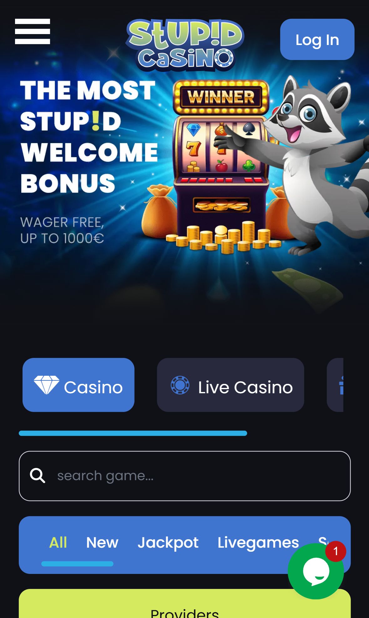 Stupid Casino — Lobby (Mobile)