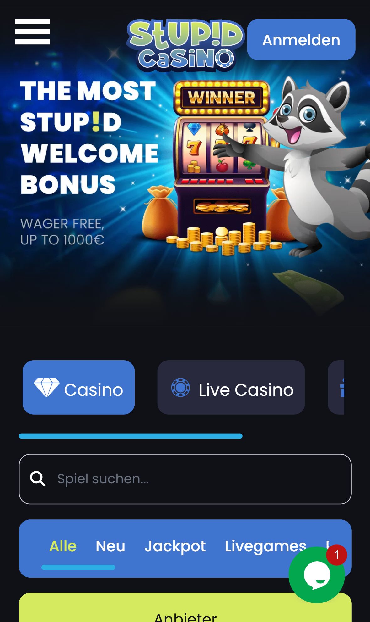 Stupid Casino — Startseite (Mobil)