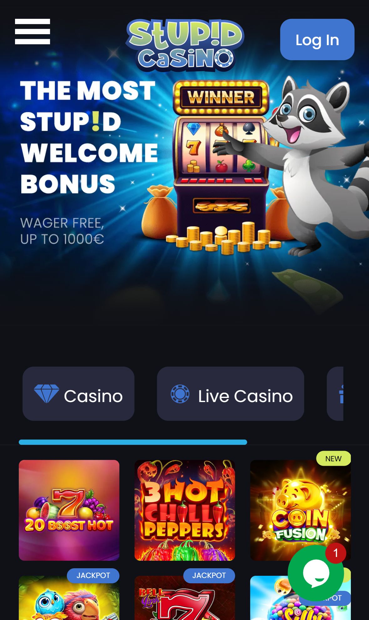 Stupid Casino — Homepage (Mobile)