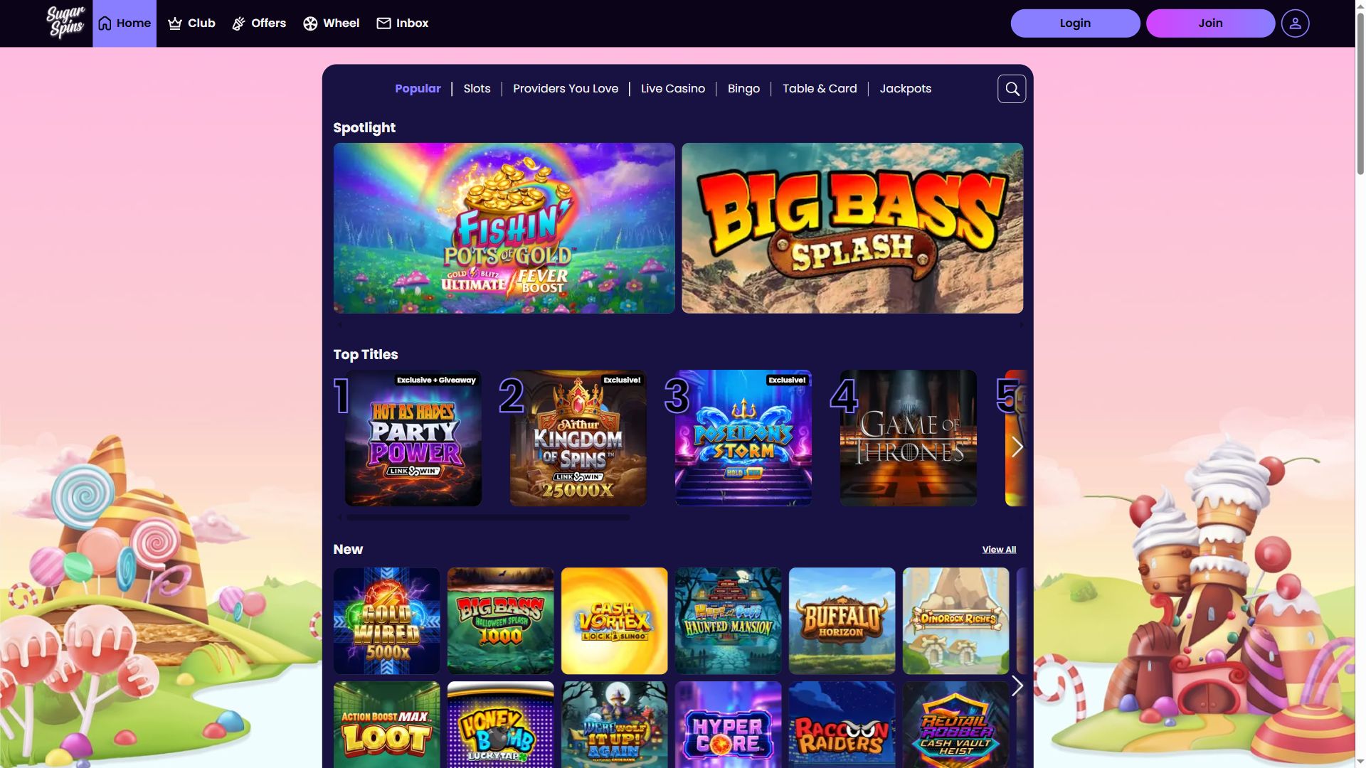 Sugarspins — Lobby (Desktop)