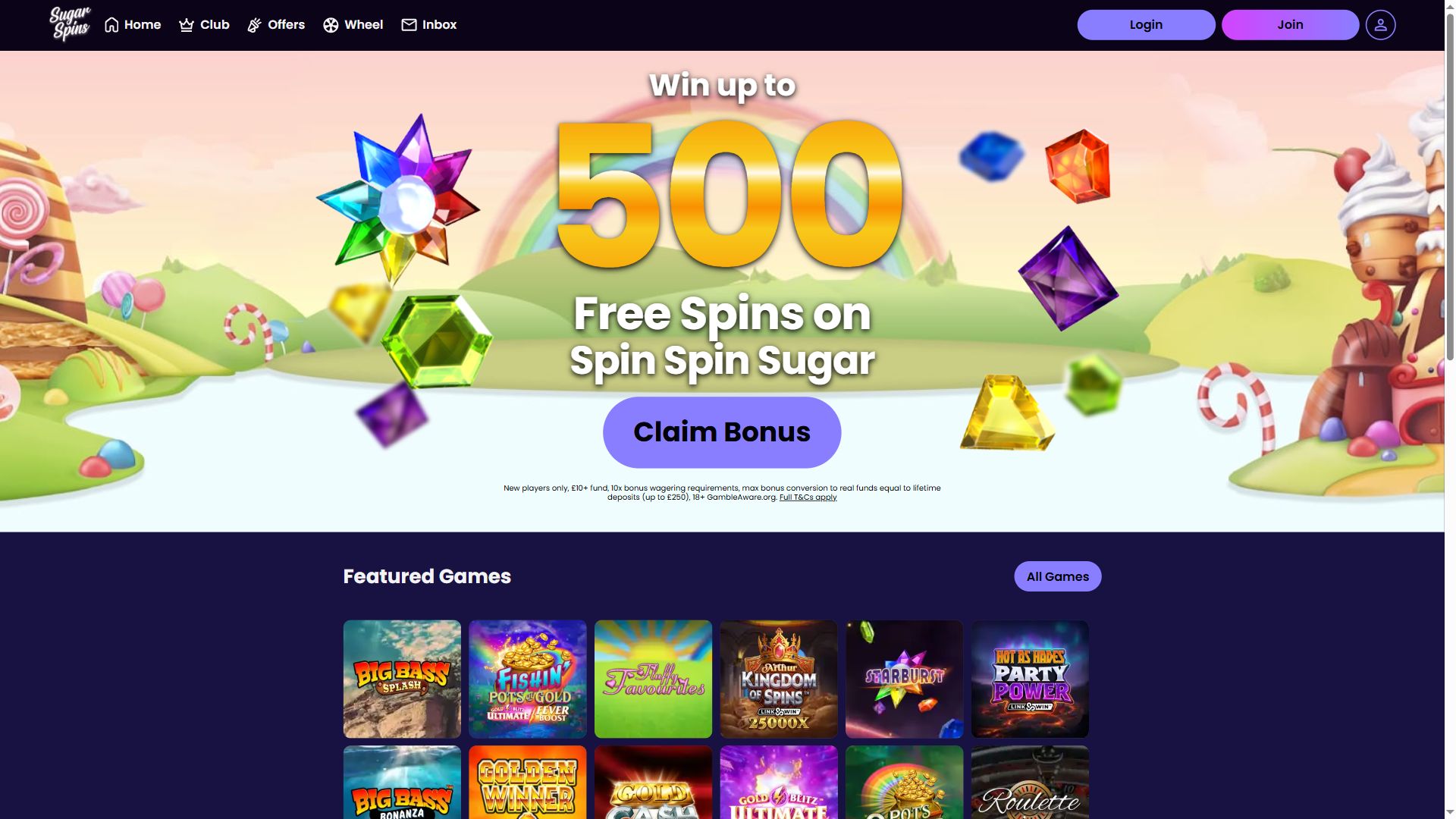 Sugarspins — Homepage (Desktop)