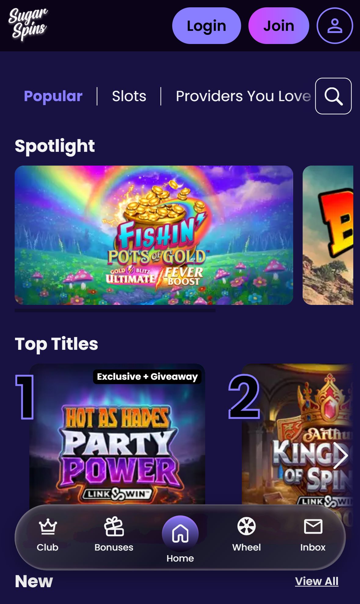 Sugarspins — Lobby (Mobile)