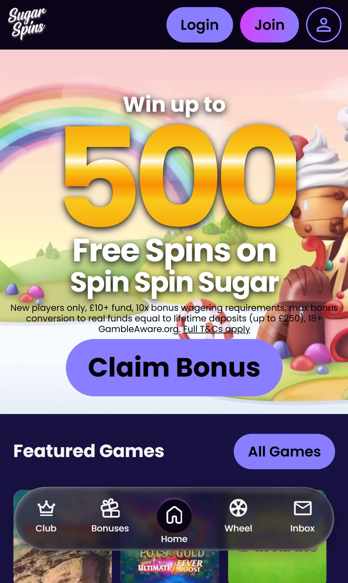 Sugarspins — Homepage (Mobile)