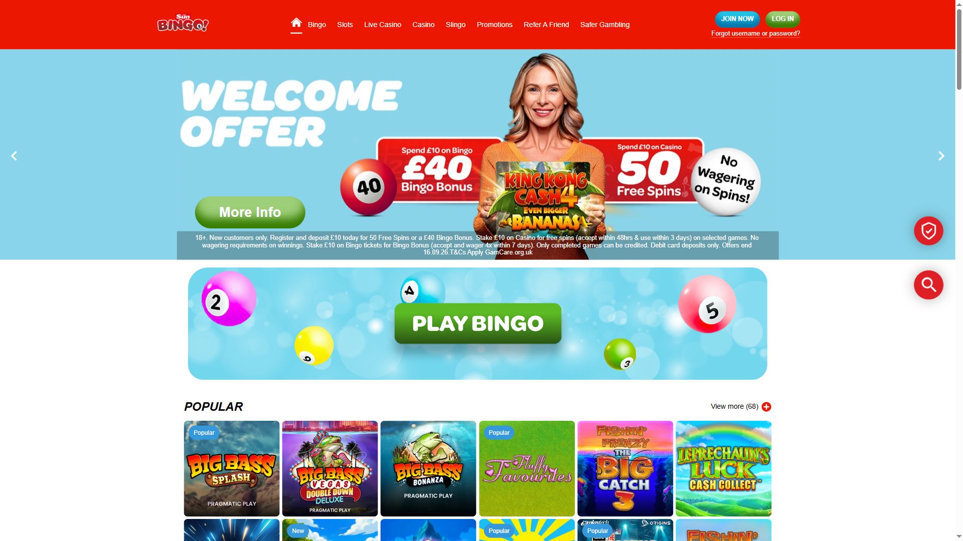 Sunbingo — Homepage (Desktop)