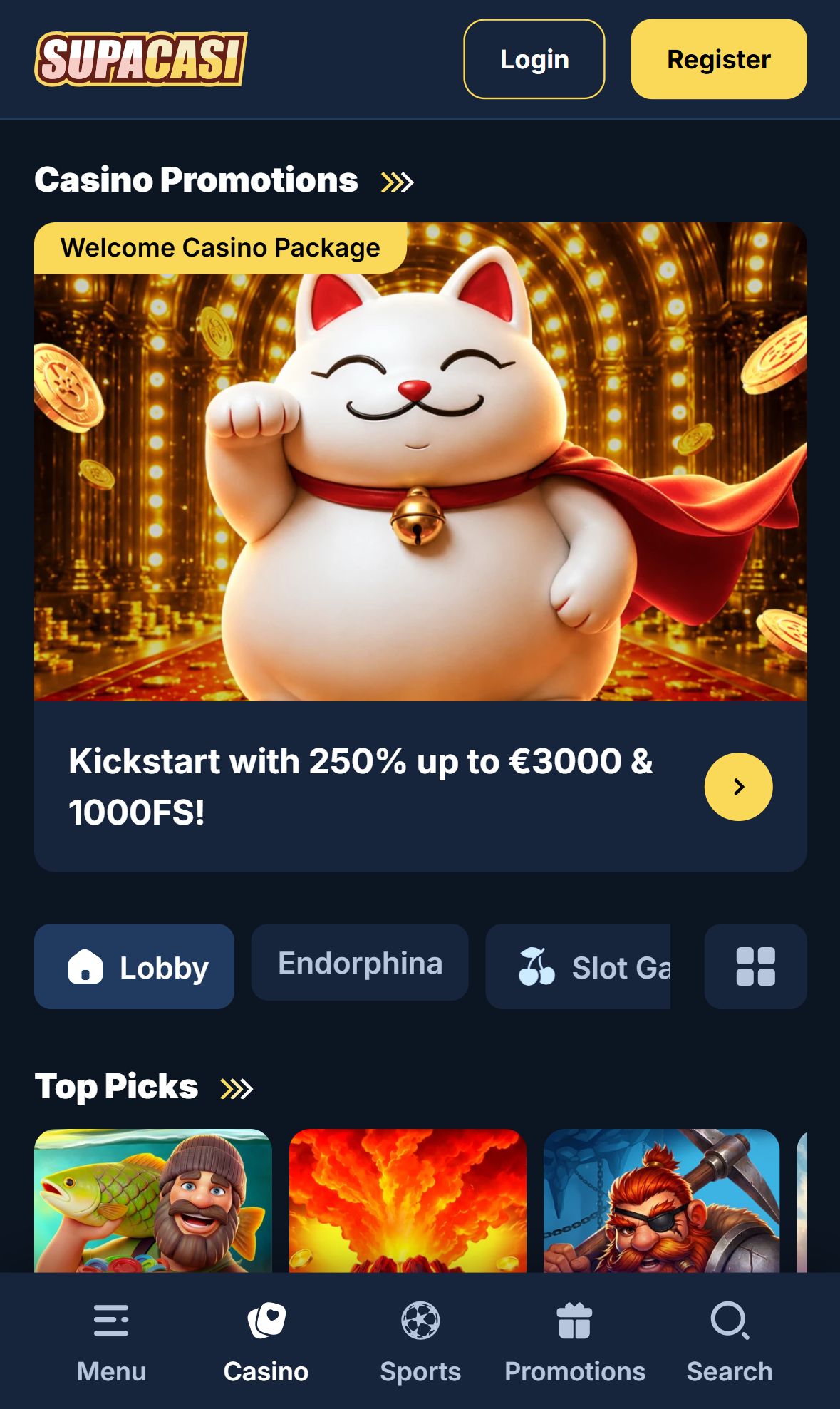 SupaCasi — Lobby (Mobile)