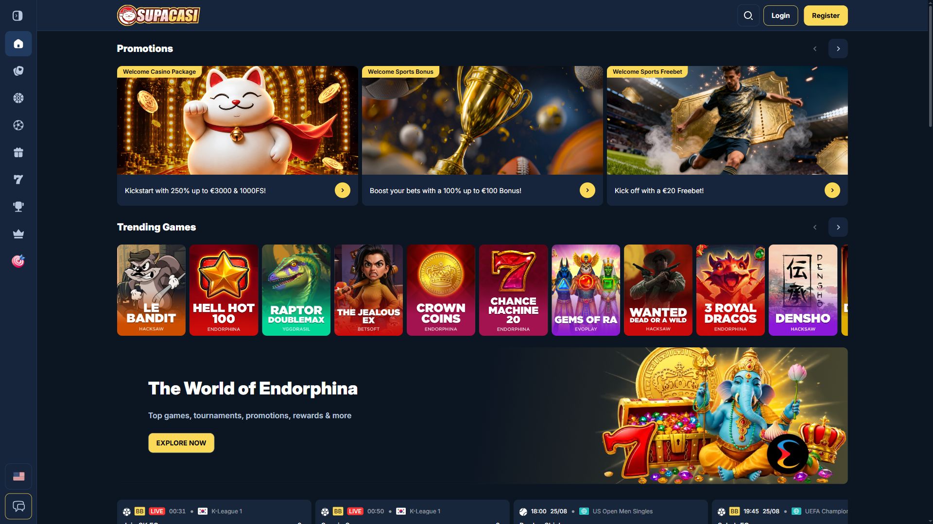 Supacasi — Homepage (Desktop)