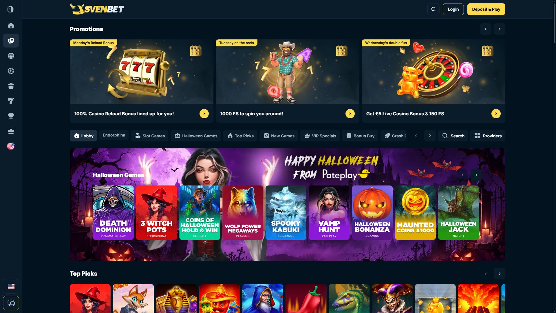 SvenBet — Lobby (Desktop)
