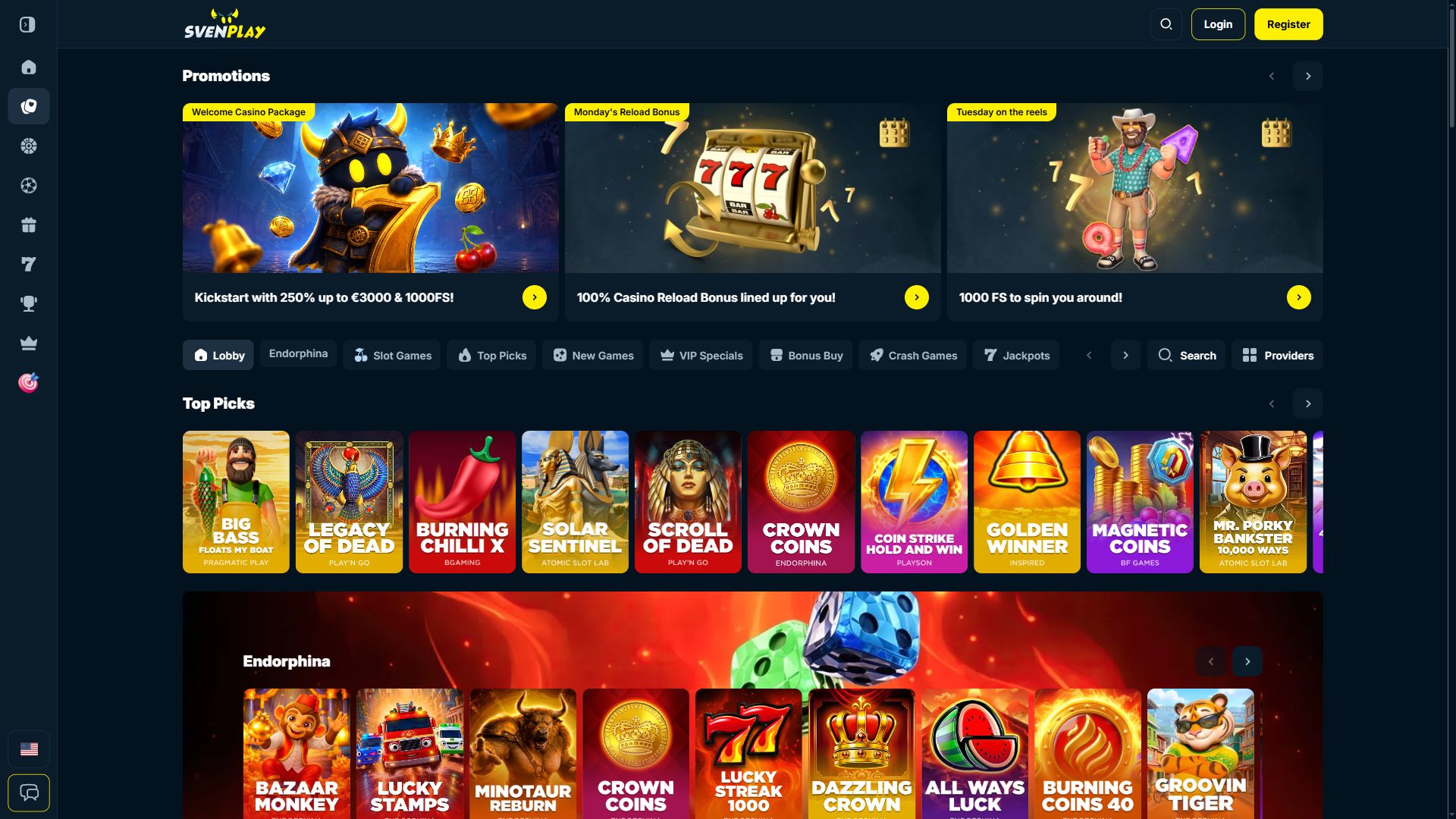 Sven Play — Lobby (Desktop)