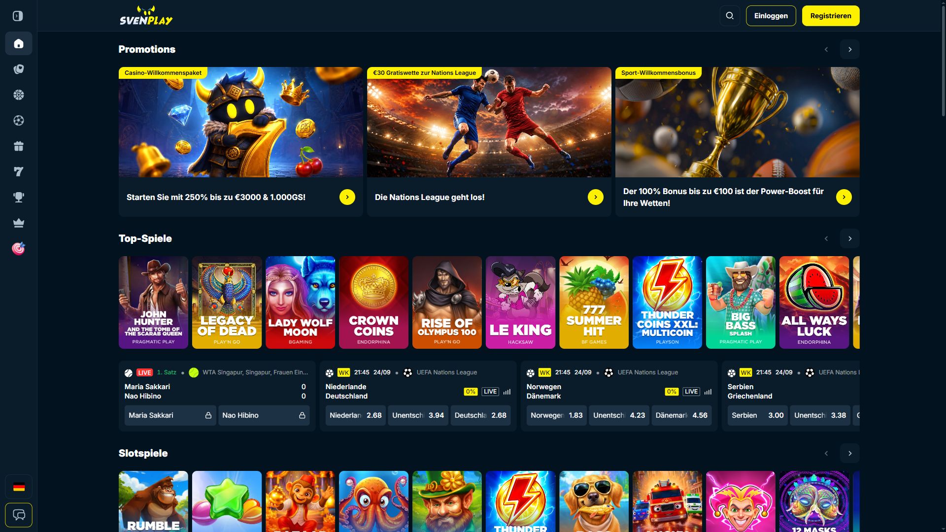 Sven Play — Startseite (Desktop)