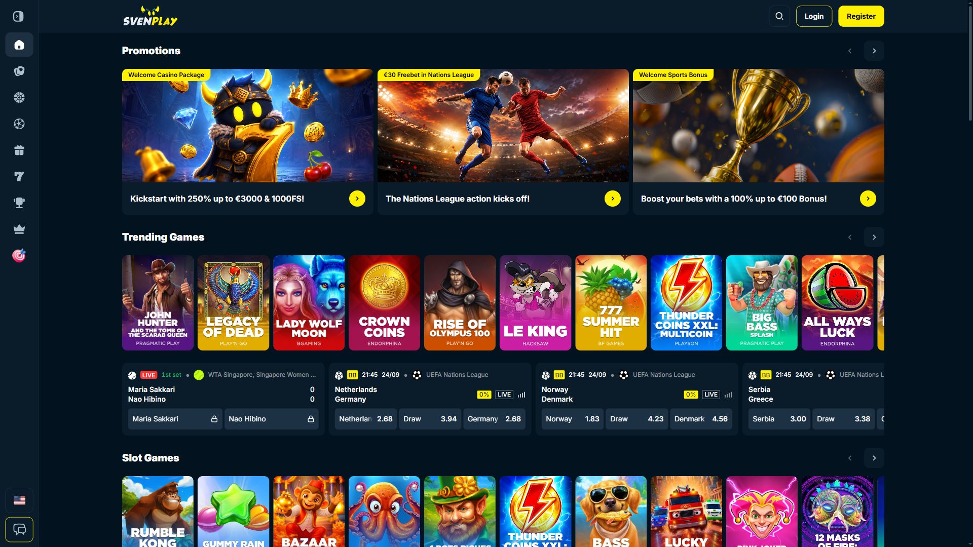 Sven Play — Homepage (Desktop)