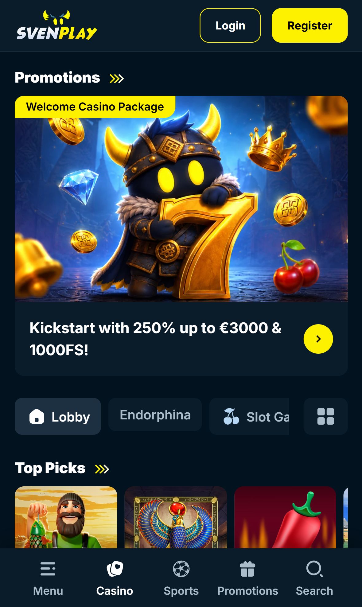 Sven Play — Homepage (Mobile)