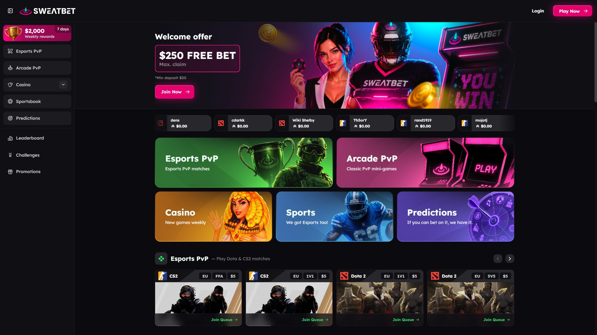 SweatBet — Homepage (Desktop)