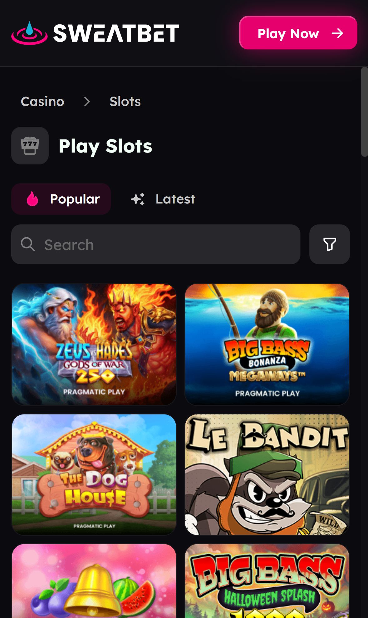SweatBet — Lobby (Mobile)