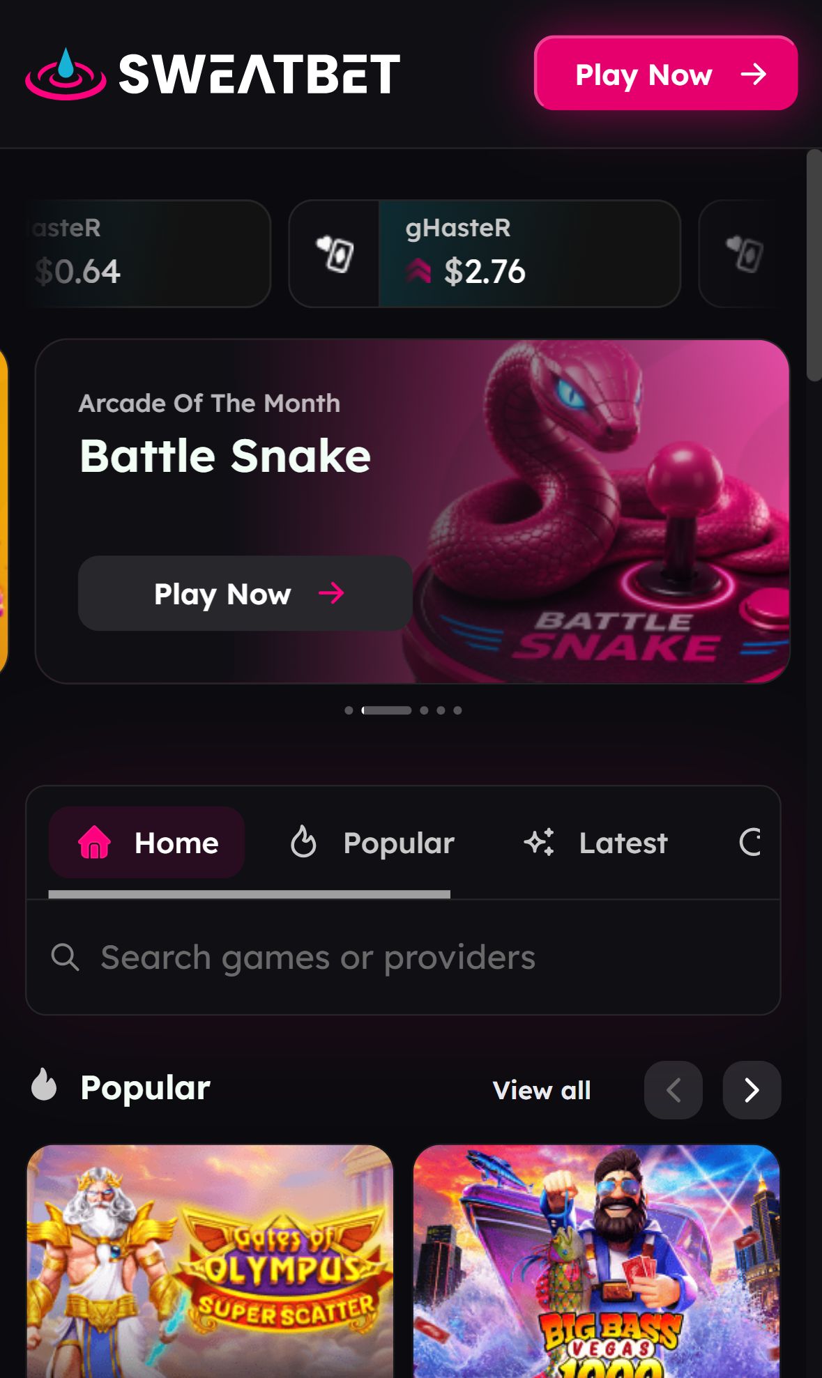 SweatBet — Homepage (Mobile)