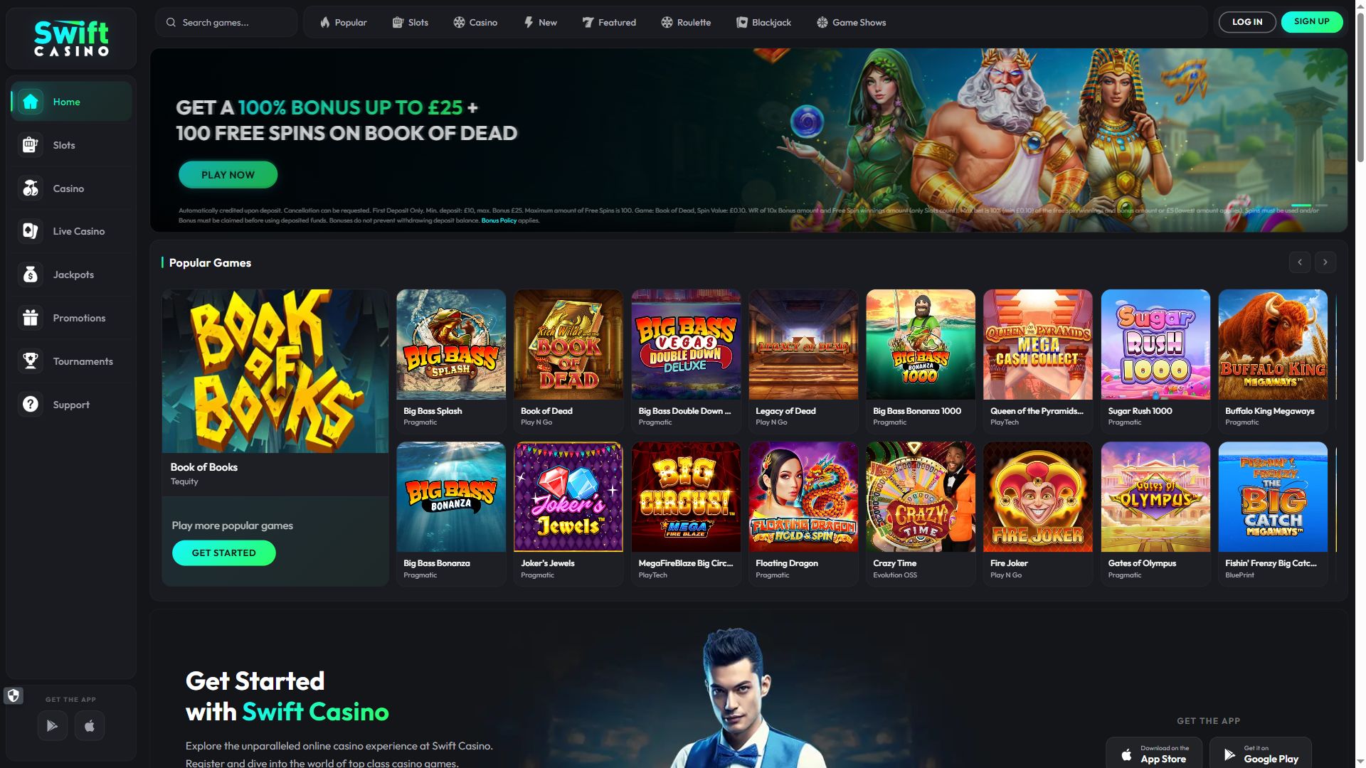 Swiftcasino — Homepage (Desktop)