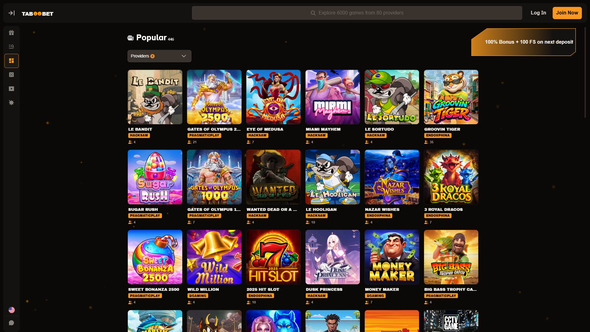TabooBet — Lobby (Desktop)