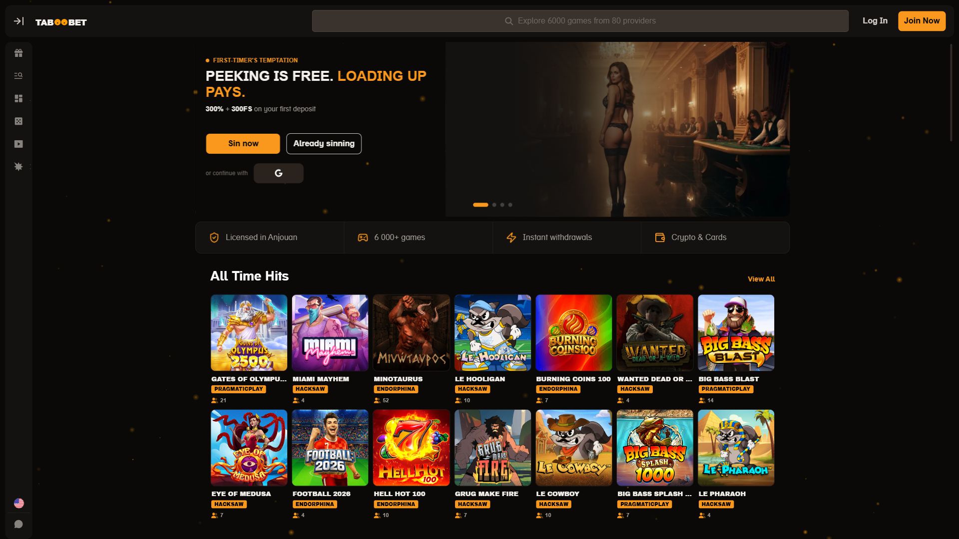 TabooBet — Homepage (Desktop)