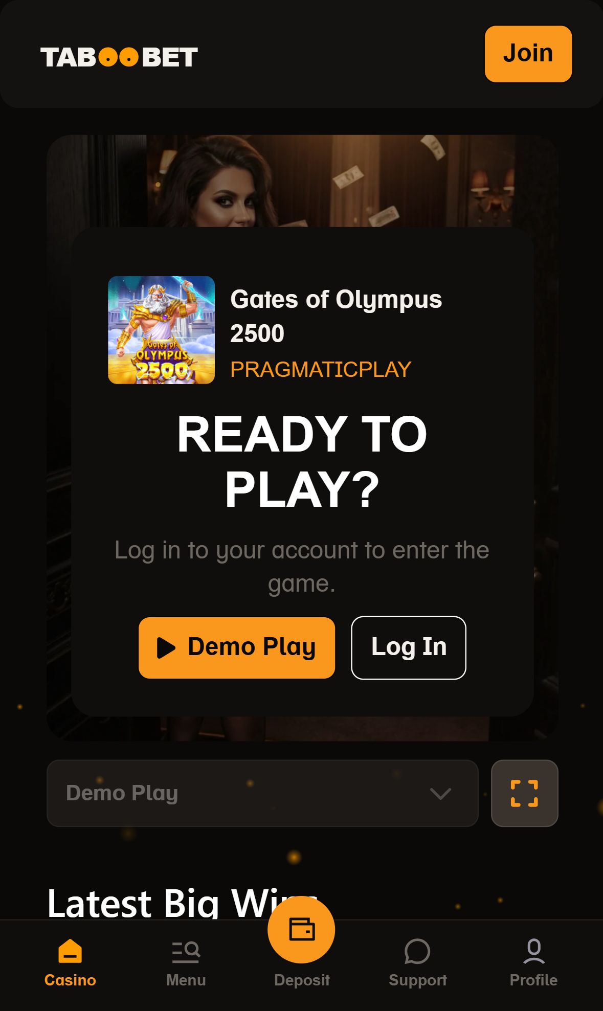 TabooBet — Homepage (Mobile)