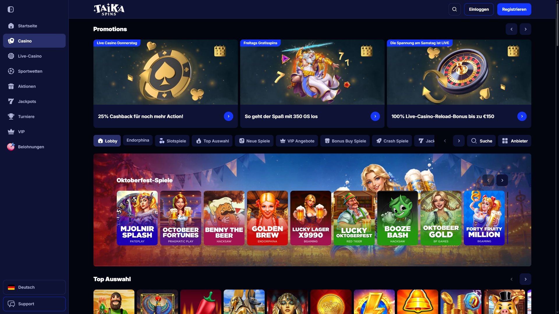 Taika Spins — Lobby (Desktop)