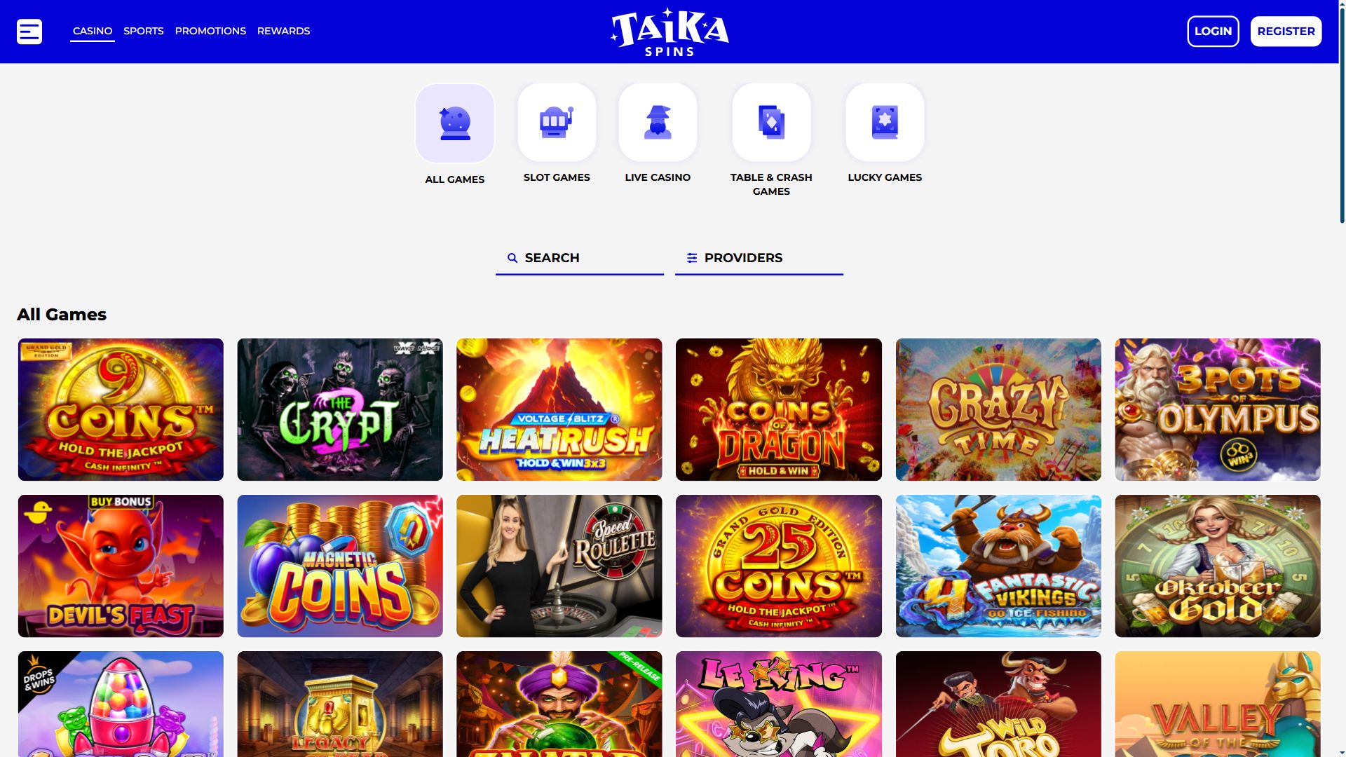 Taika Spins — Lobby (Desktop)