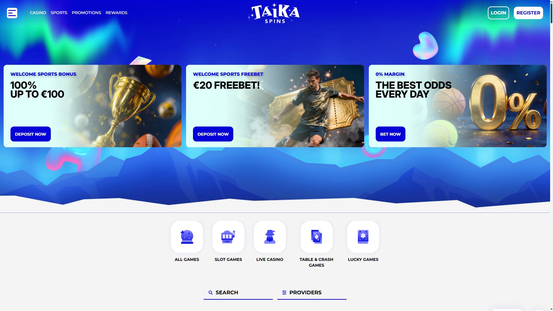 Taika Spins — Homepage (Desktop)