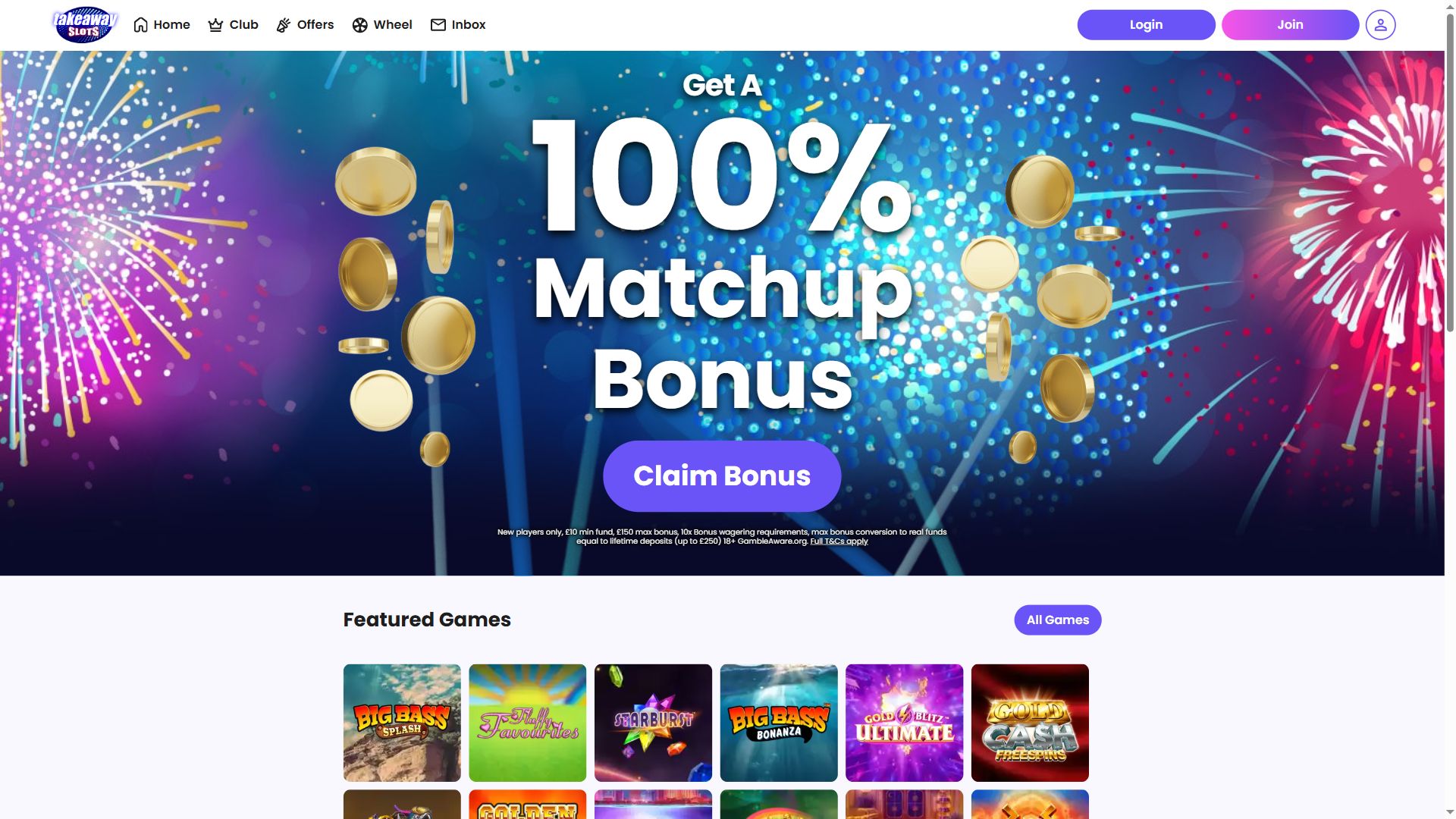 Take Away Slots — Homepage (Desktop)