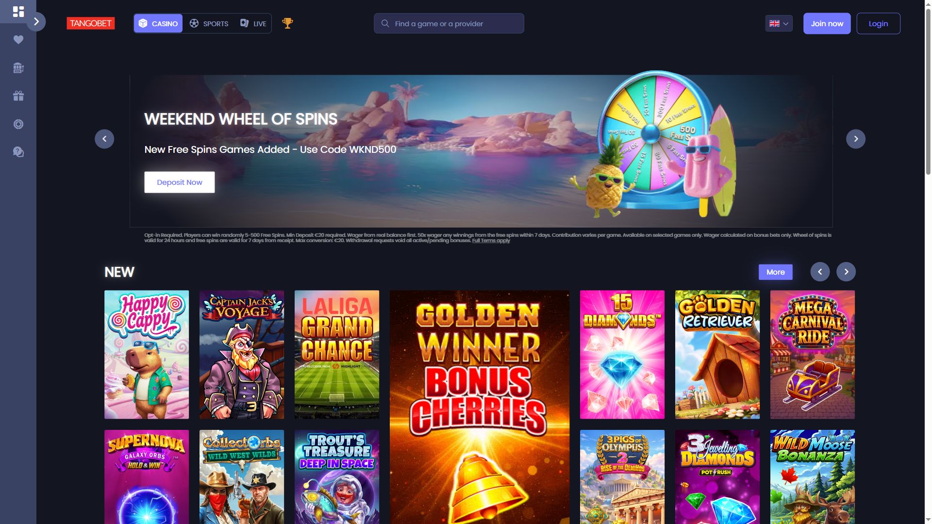 Tangobet — Homepage (Desktop)