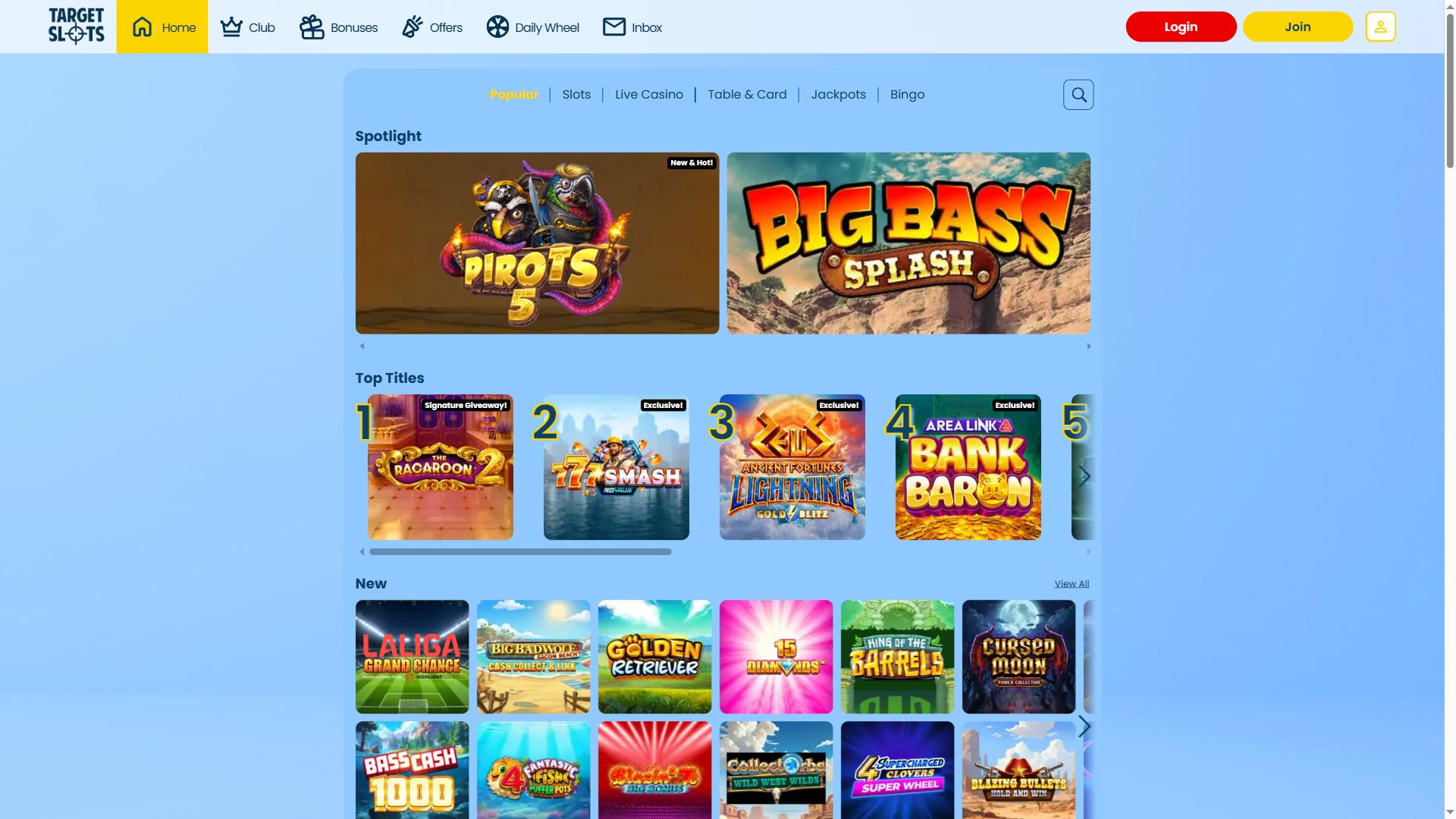 Targetslots — Lobby (Desktop)