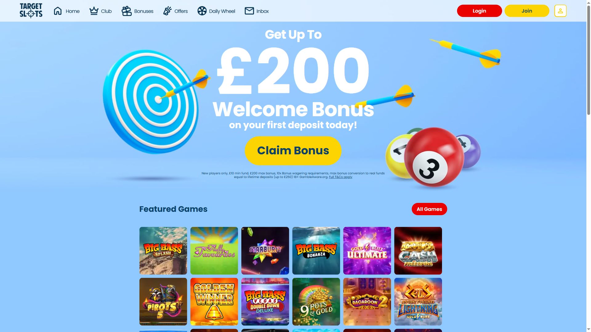Targetslots — Homepage (Desktop)