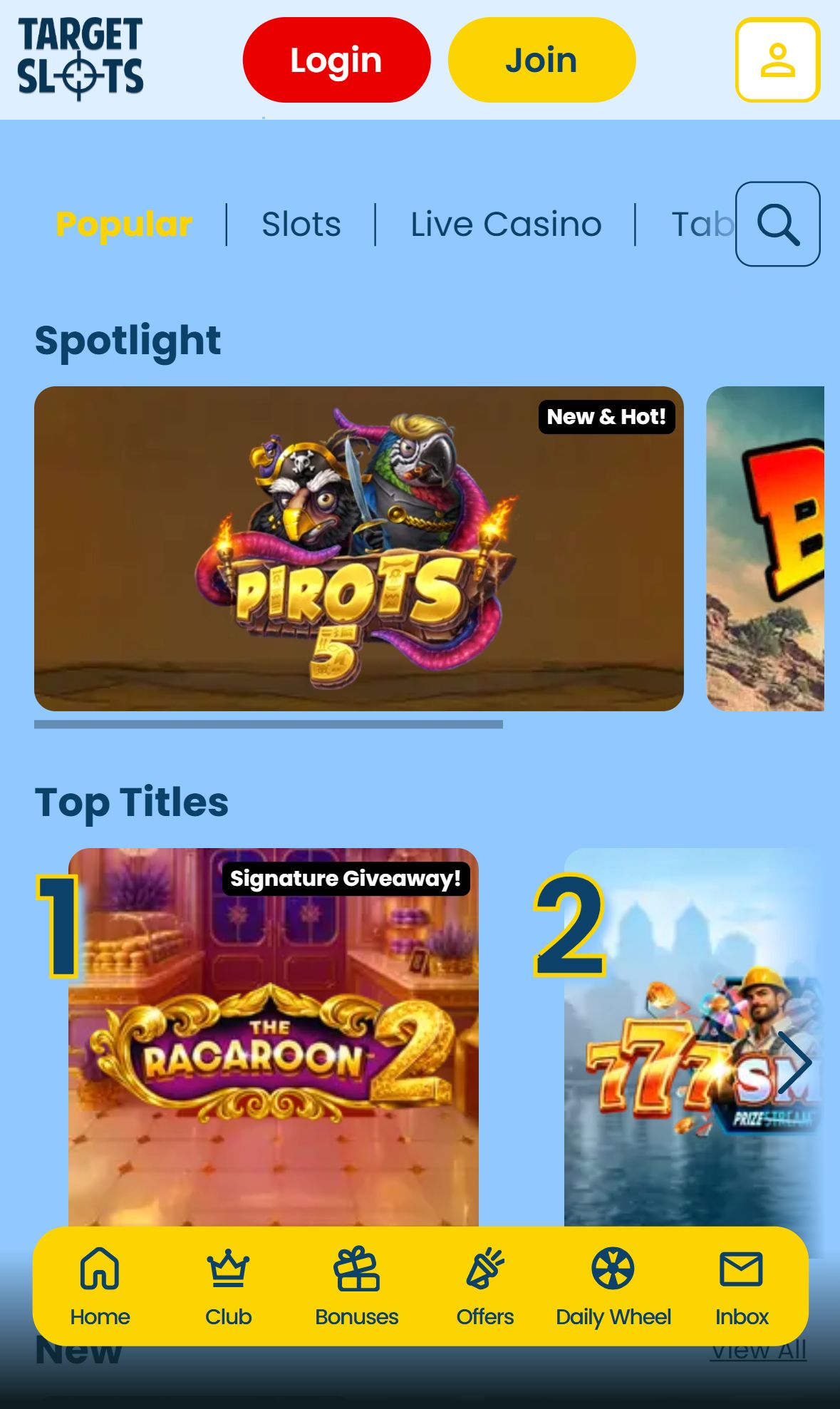 Targetslots — Lobby (Mobile)