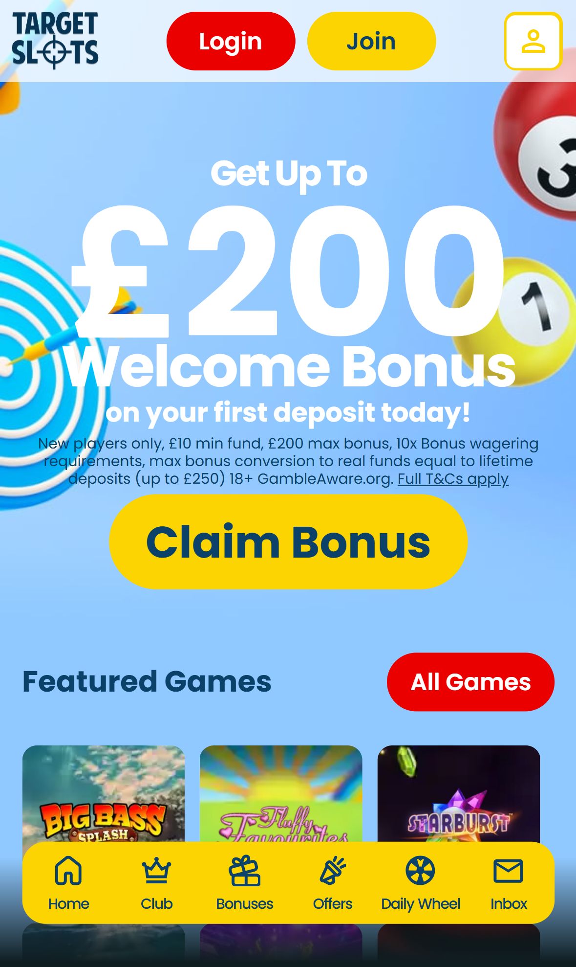 Targetslots — Homepage (Mobile)