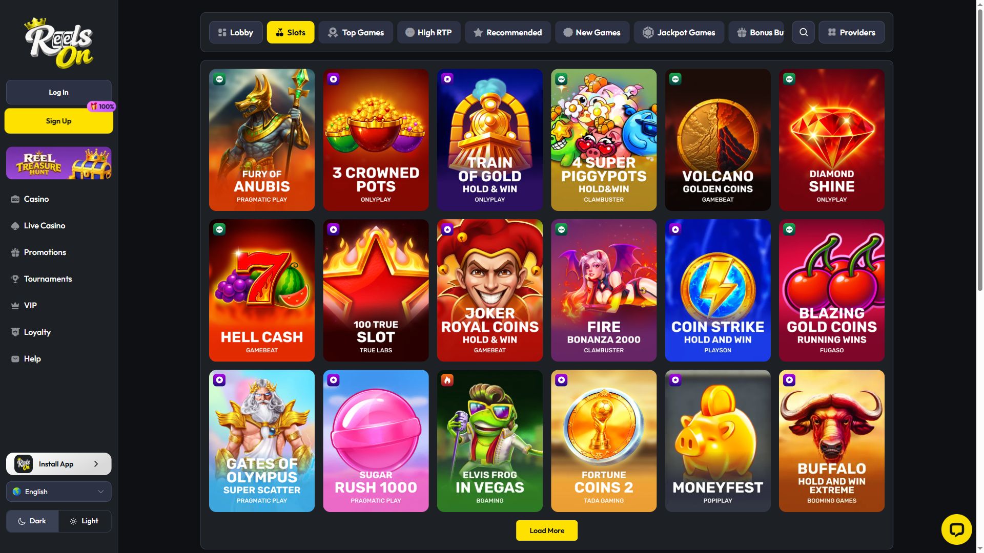 ReelsOn — Lobby (Desktop)
