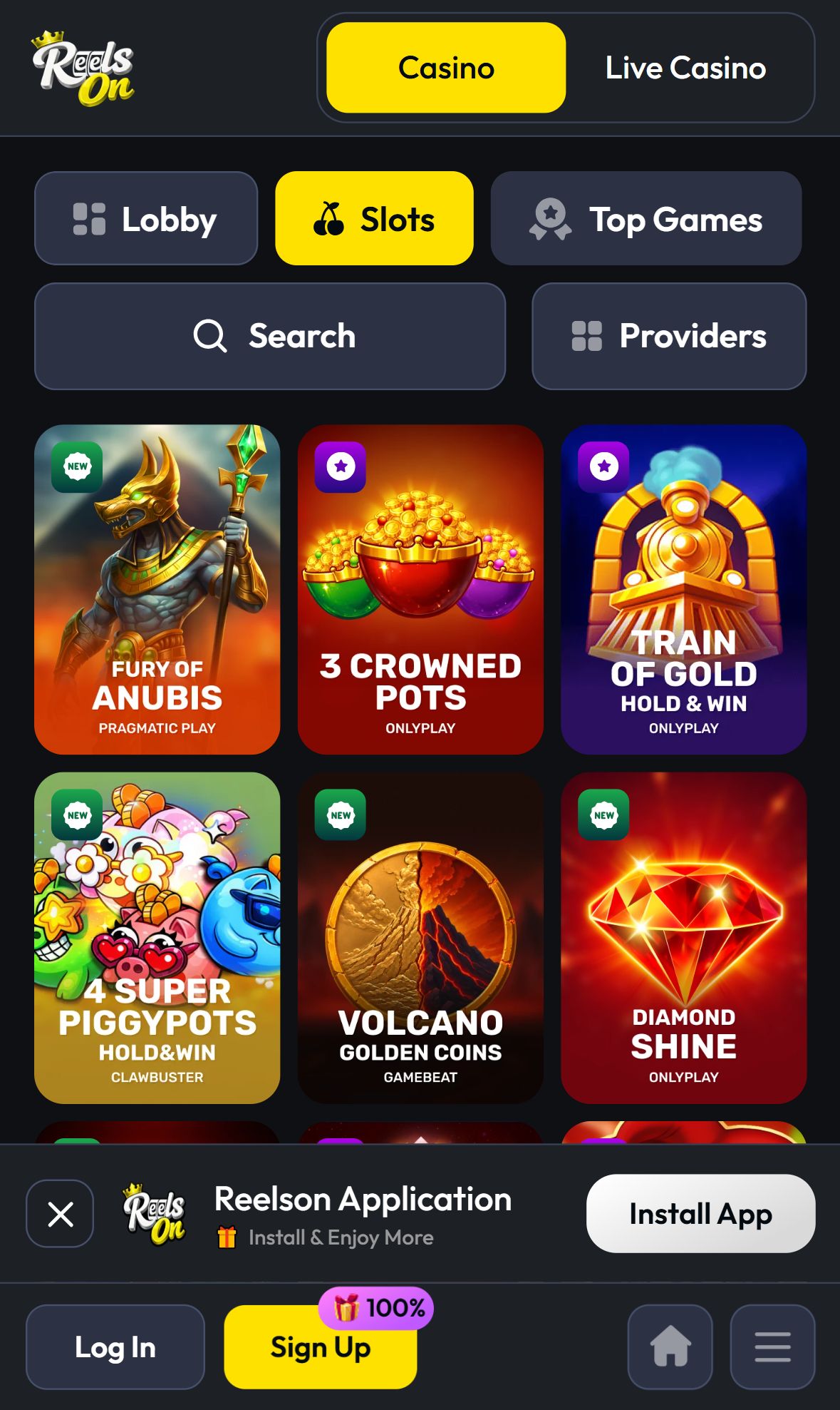 ReelsOn — Lobby (Mobile)
